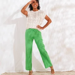 Broek<Blancheporte Ruime, rechte broek, in katoengaas groen