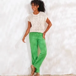 Broek<Blancheporte Ruime, rechte broek, in katoengaas groen