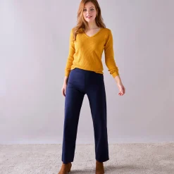 Broek<Blancheporte Ruime, rechte broek, milanotricot marine