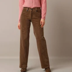 Broek<Blancheporte Ruime, rechte broek, ribvelours taupe
