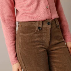 Broek<Blancheporte Ruime, rechte broek, ribvelours taupe