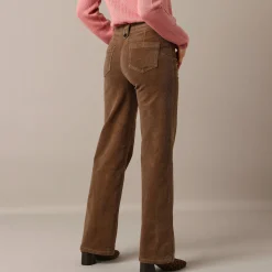 Broek<Blancheporte Ruime, rechte broek, ribvelours taupe