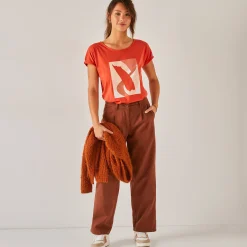 Broek<Blancheporte Ruime, rechte broek, speciaal voor kleine lengtes karamel