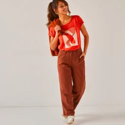 Broek<Blancheporte Ruime, rechte broek, speciaal voor kleine lengtes karamel
