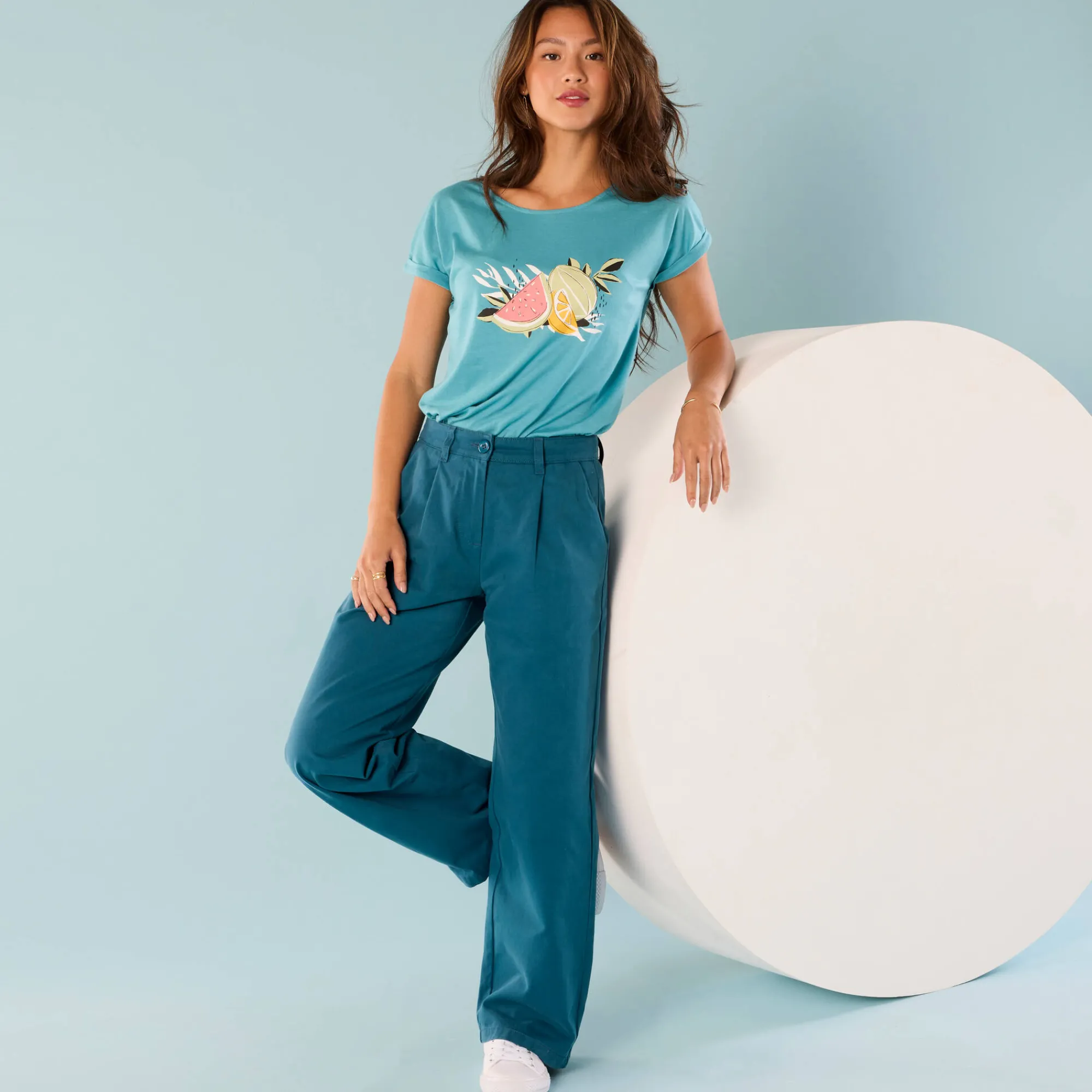 Broek<Blancheporte Ruime, rechte broek, speciaal voor kleine lengtes eendenblauw