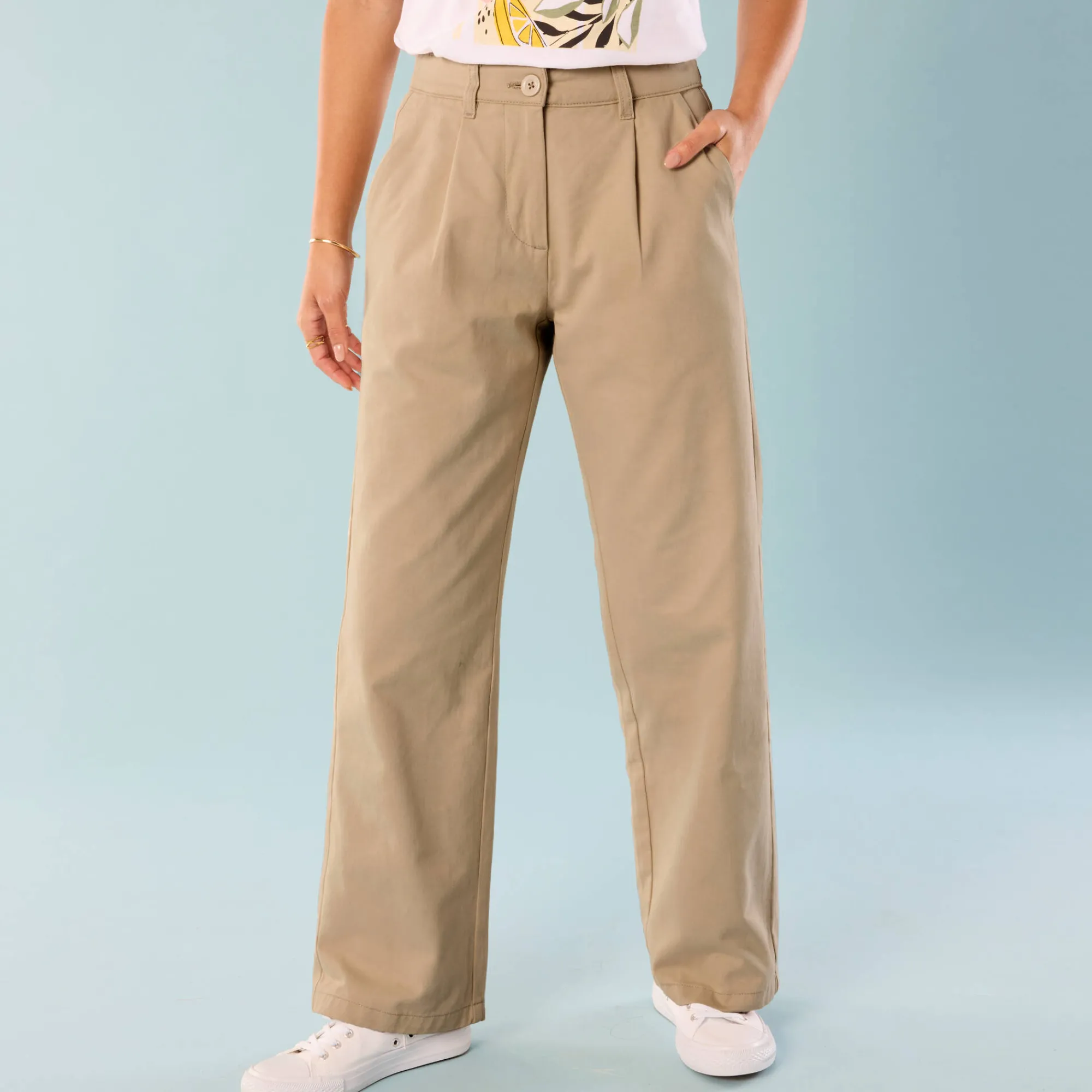 Broek<Blancheporte Ruime, rechte broek, speciaal voor kleine lengtes zandkleur
