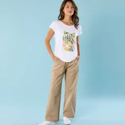 Broek<Blancheporte Ruime, rechte broek, speciaal voor kleine lengtes zandkleur
