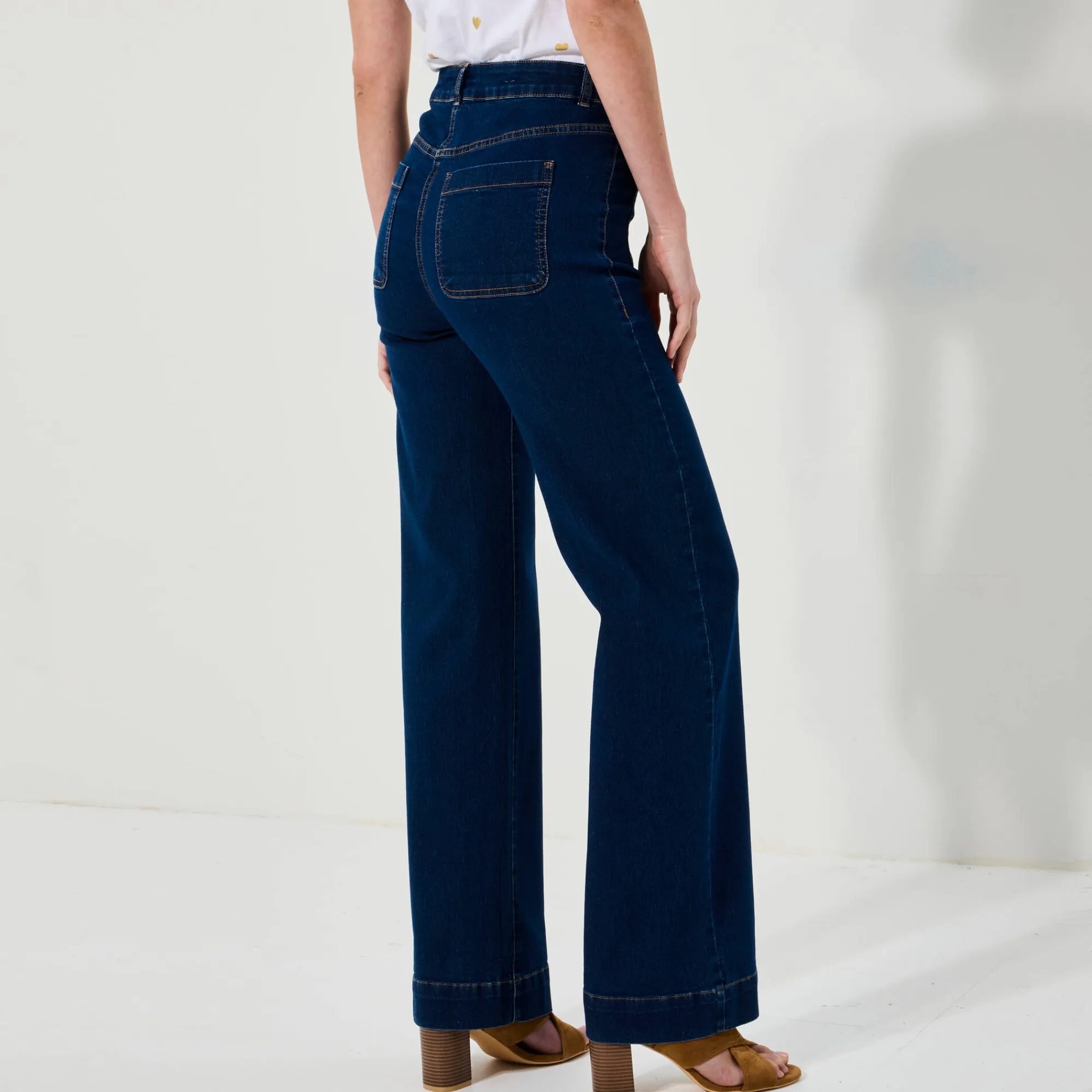 Jeans|Broek<Blancheporte Ruime rechte jeans, hoge taille, grote lengte stone