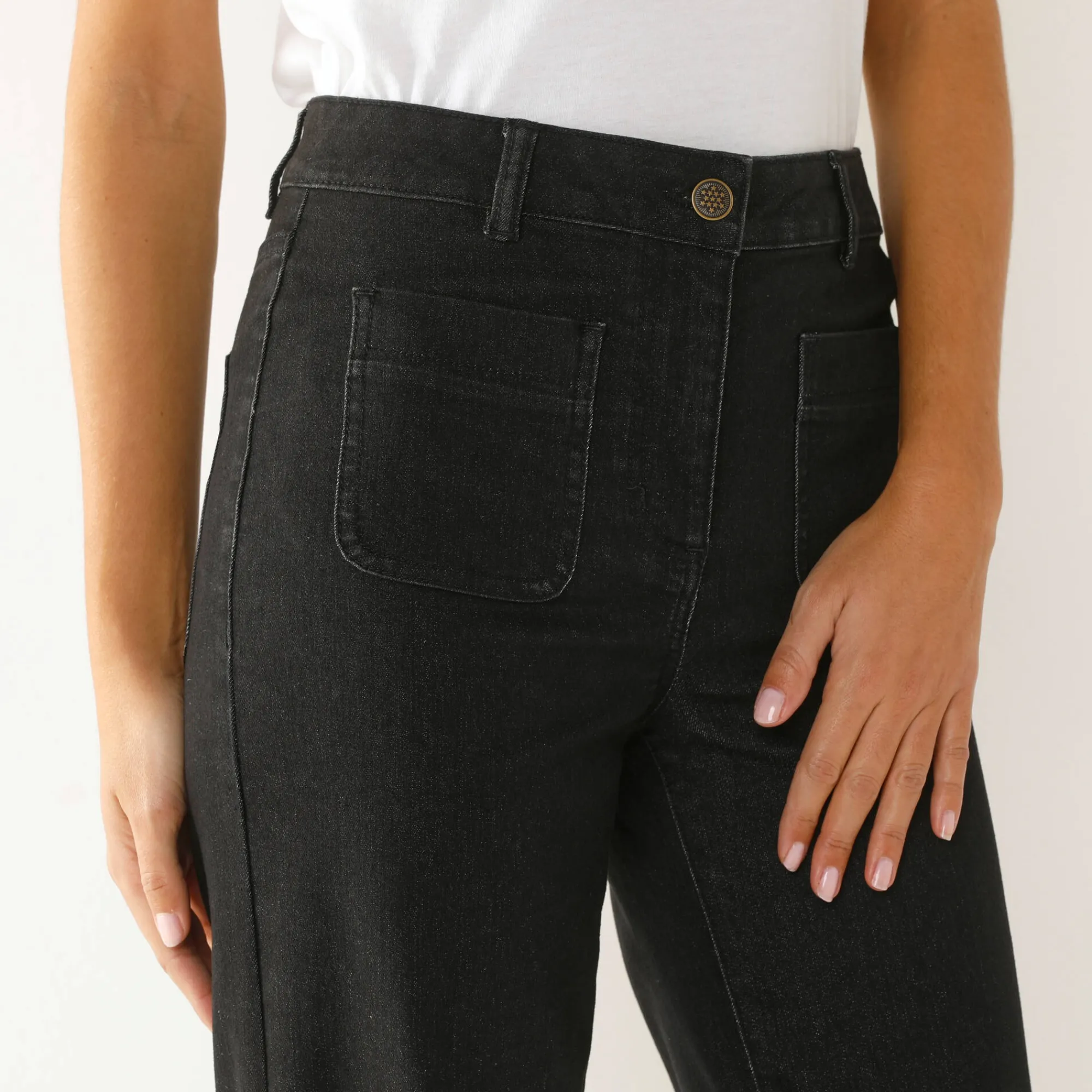 Jeans|Broek<Blancheporte Ruime rechte jeans, hoge taille, grote lengte used black