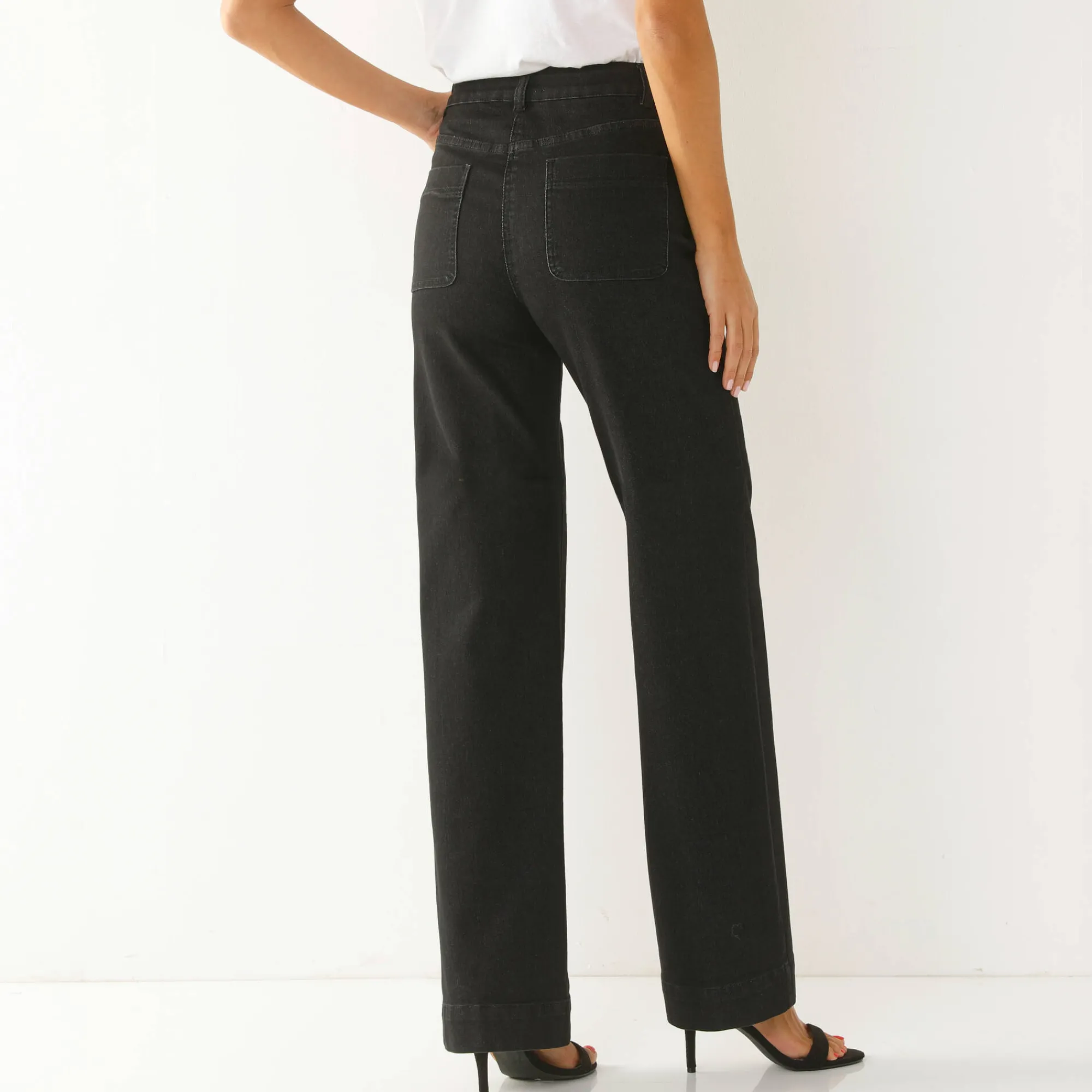 Jeans|Broek<Blancheporte Ruime rechte jeans, hoge taille, grote lengte used black