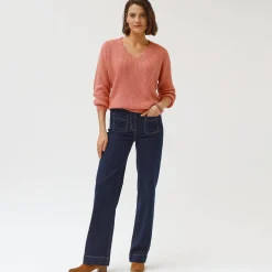Jeans|Broek<Blancheporte Ruime, rechte jeans, hoge taille, kleine lengte raw
