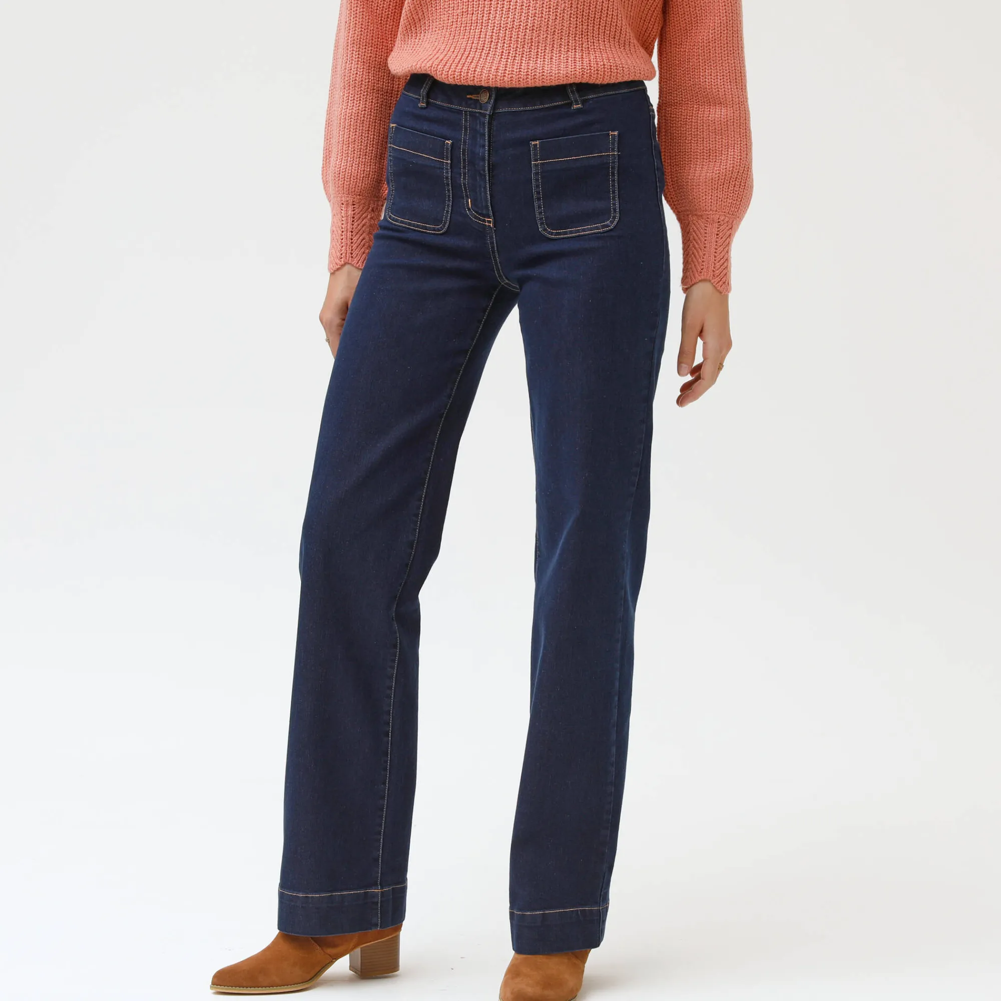 Jeans|Broek<Blancheporte Ruime, rechte jeans, hoge taille, kleine lengte raw