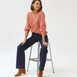 Jeans|Broek<Blancheporte Ruime, rechte jeans, hoge taille, kleine lengte raw