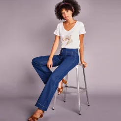 Jeans|Broek<Blancheporte Ruime, rechte jeans, hoge taille, kleine lengte stone
