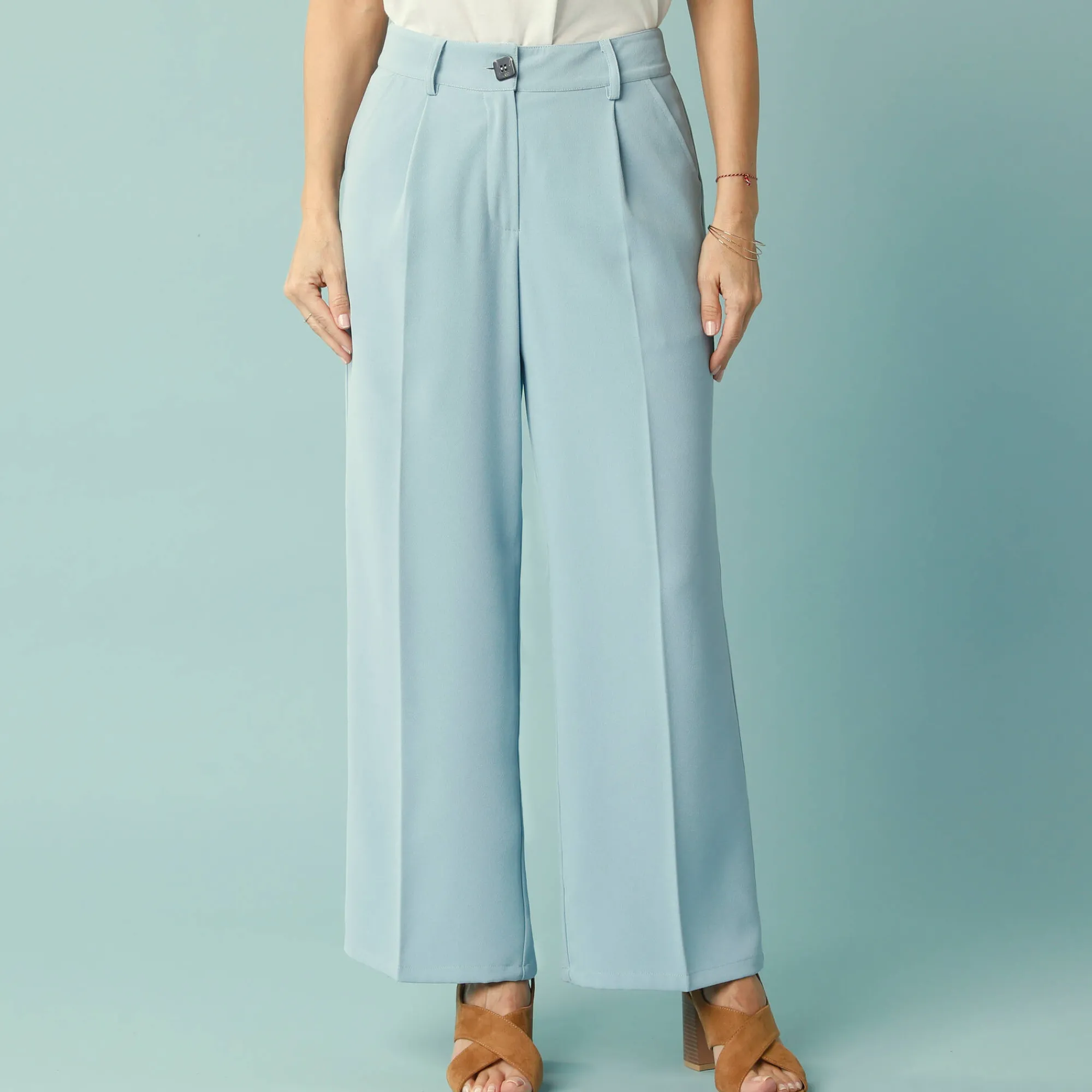 Broek|Jurk<Blancheporte Ruime, soepel broek, voor Kleine Lengtes hemelsblauw