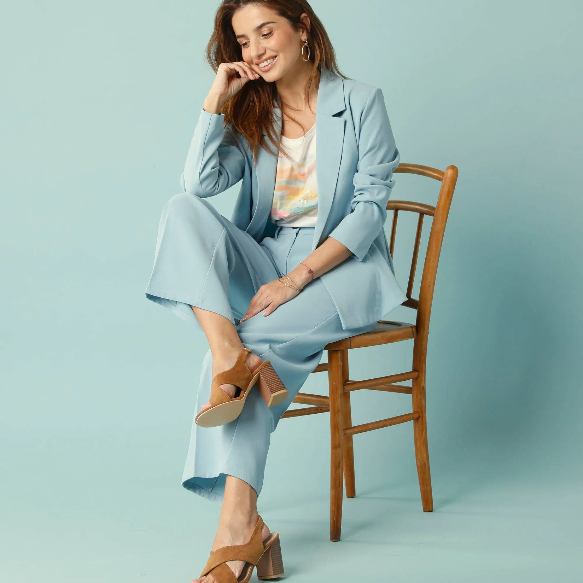 Broek|Jurk<Blancheporte Ruime, soepel broek, voor Kleine Lengtes hemelsblauw