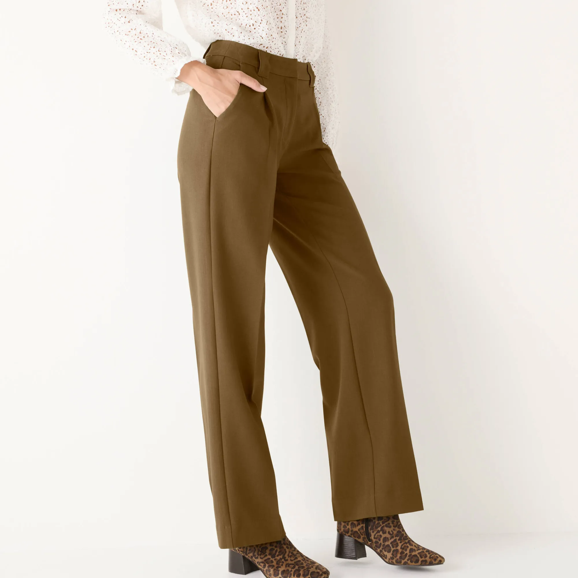 Feestoutfits Dames|Broek<Blancheporte Ruime, soepele broek kaki