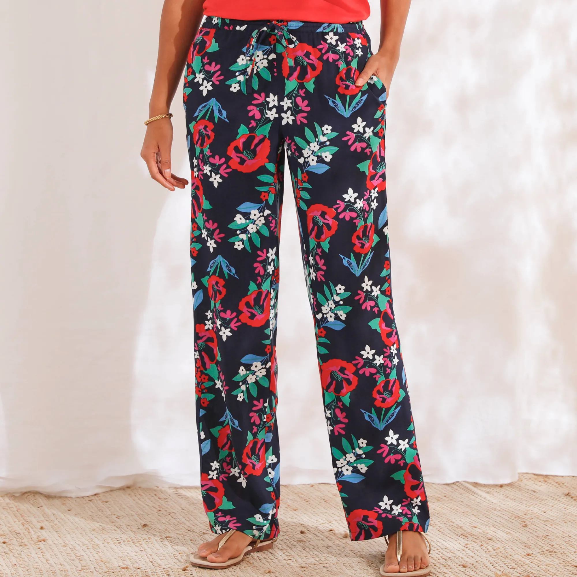 Broek<Blancheporte Ruime, soepele broek, bedrukt marine