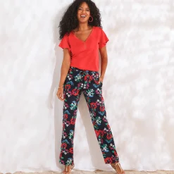 Broek<Blancheporte Ruime, soepele broek, bedrukt marine