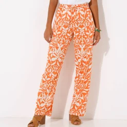 Broek<Blancheporte Ruime, soepele broek, tweekleurige etnische print mandarijn / beige