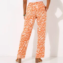 Broek<Blancheporte Ruime, soepele broek, tweekleurige etnische print mandarijn / beige