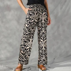 Broek<Blancheporte Ruime, soepele broek, tweekleurige etnische print zwart / beige