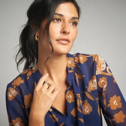 Bloes En Tuniek<Lora Zellini Ruime tuniek, in bedrukte voile indigo / karamel