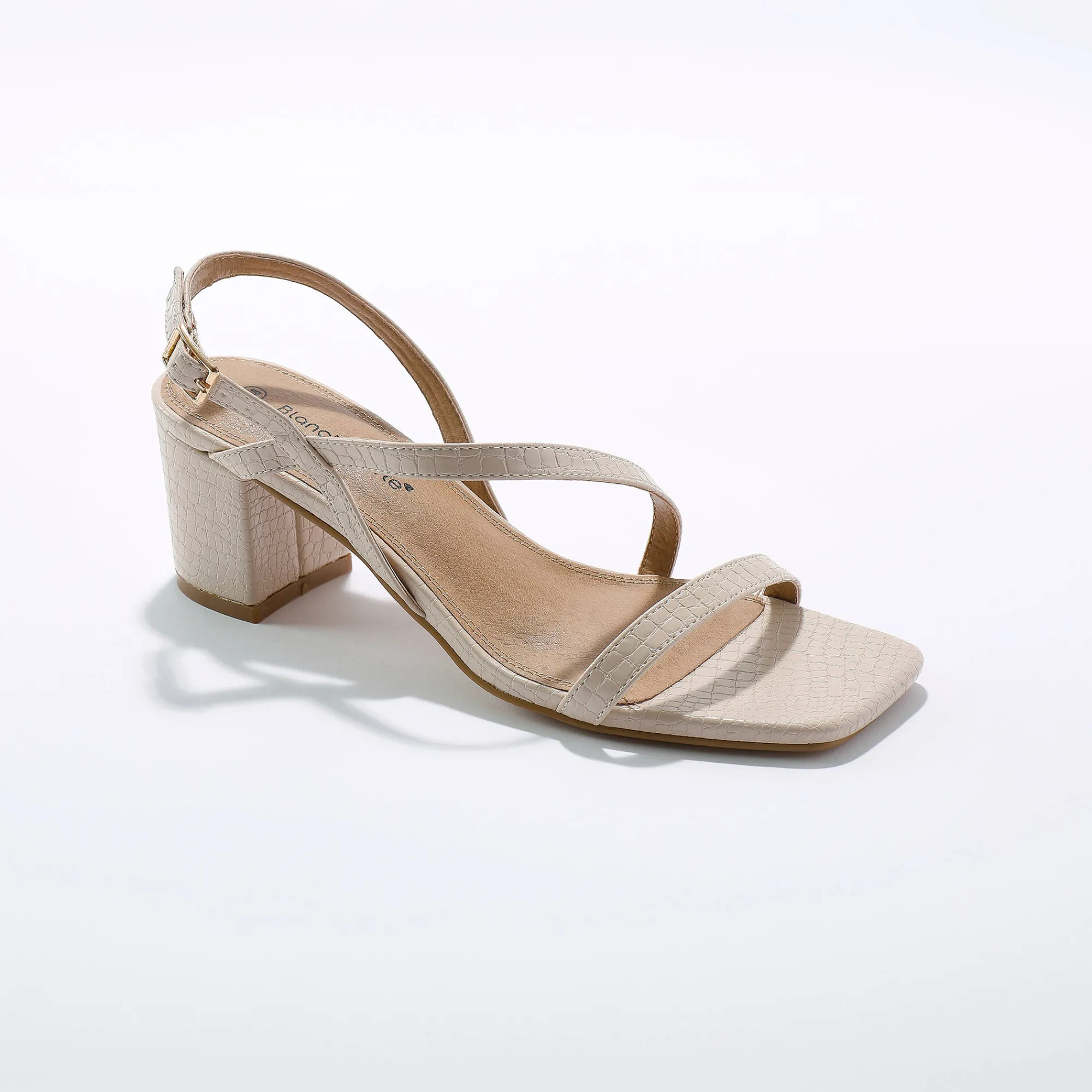 Sandalen En Espadrilles|Schoenen<Blancheporte Sandalen met fijne riempjes, kroko-effect en vierkante hak crème