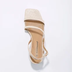 Sandalen En Espadrilles|Schoenen<Blancheporte Sandalen met fijne riempjes, kroko-effect en vierkante hak crème
