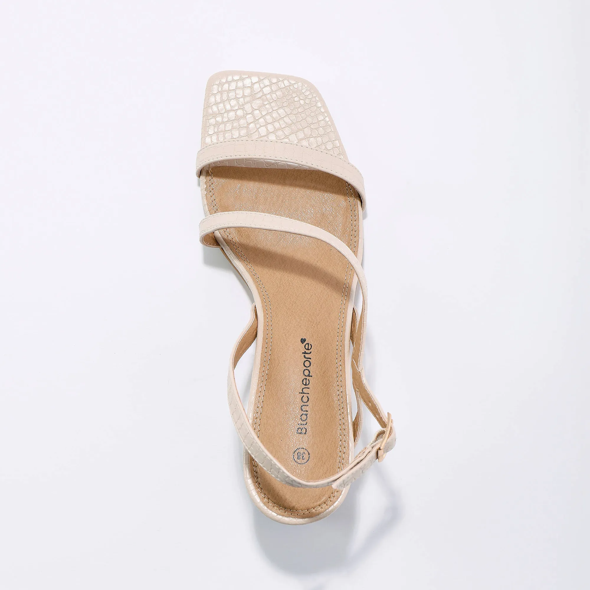 Sandalen En Espadrilles|Schoenen<Blancheporte Sandalen met fijne riempjes, kroko-effect en vierkante hak crème
