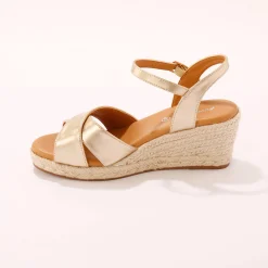 Sandalen En Espadrilles|Schoenen<Blancheporte Sandalen met sleehak en gekruiste riempjes goudkleurig
