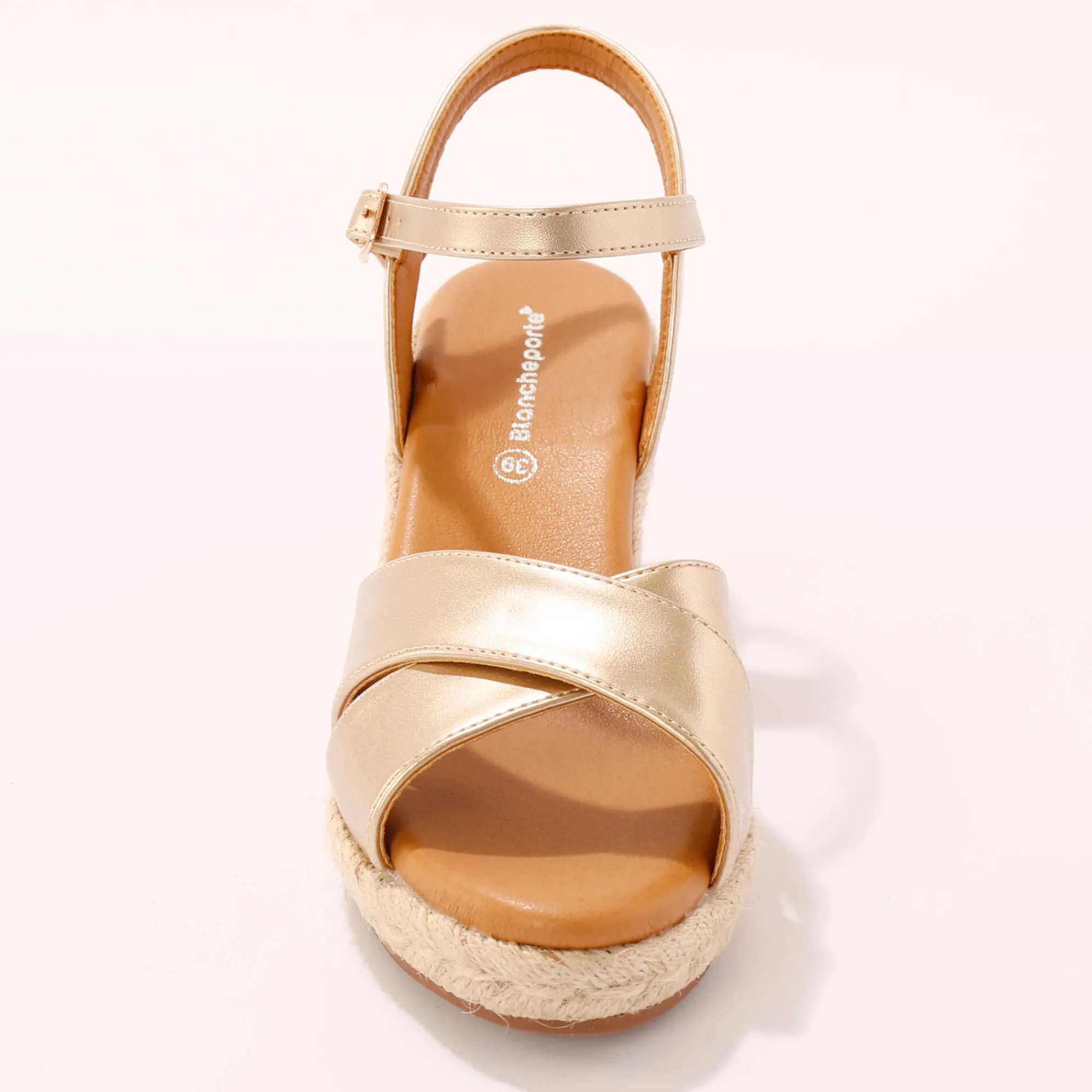Sandalen En Espadrilles|Schoenen<Blancheporte Sandalen met sleehak en gekruiste riempjes goudkleurig