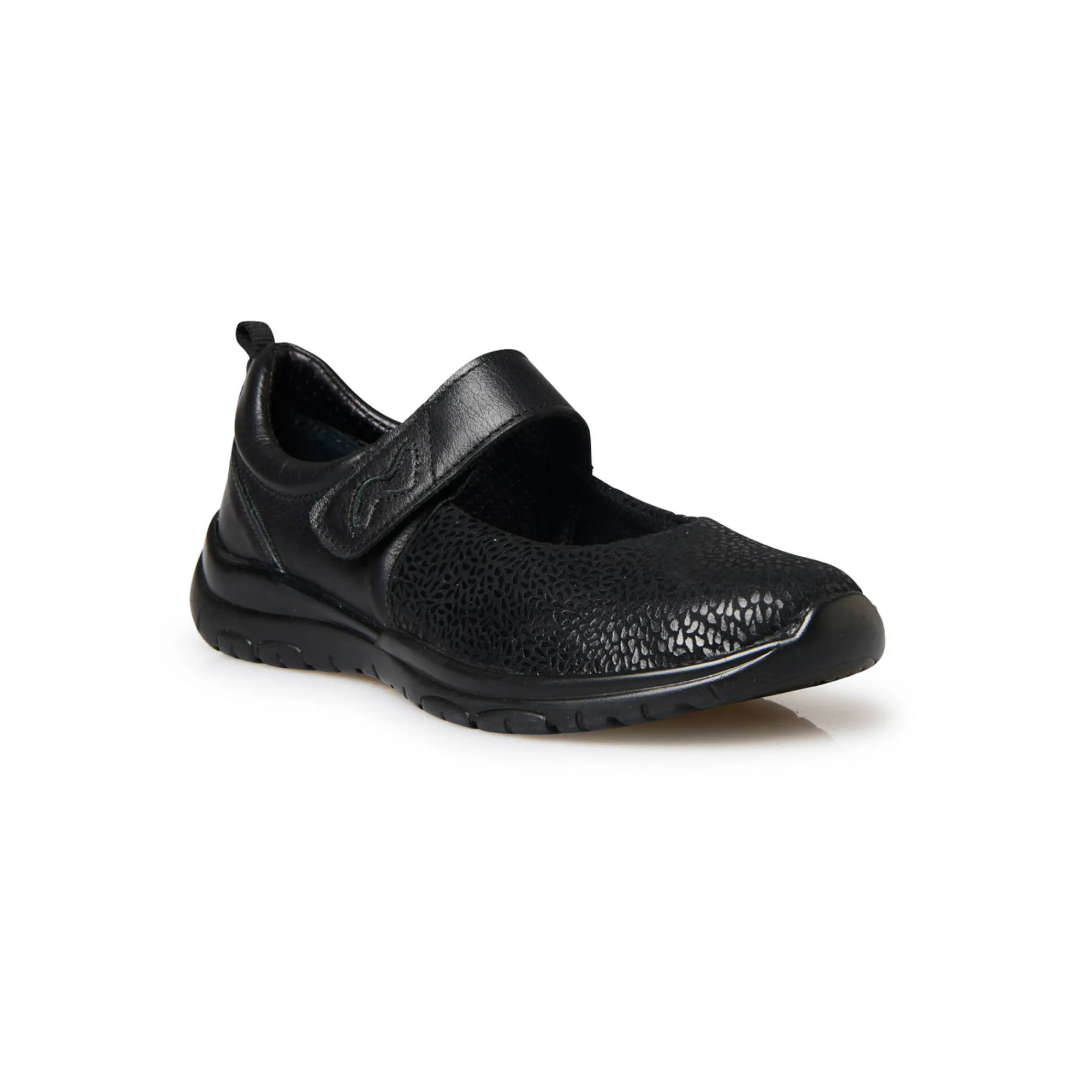Ballerina's|Schoenen<PédiConfort Schoenen met scratchriempje in leer en stretchstof zwart