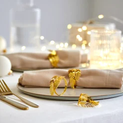 Feesttafel|Feestdecoratie<Blancheporte Servetringen met bladerenmotief, metaal - set van 4 goudkleurig