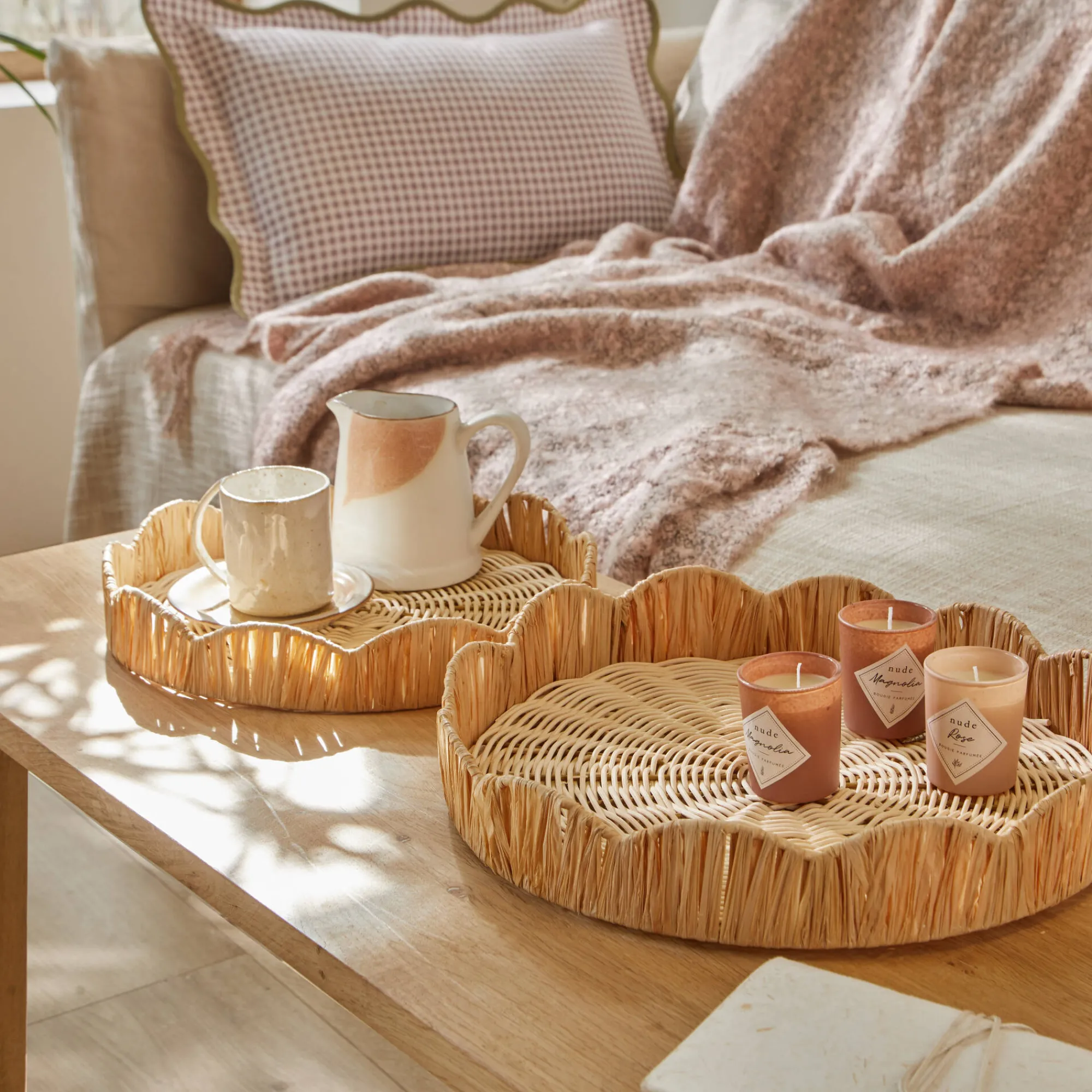 Decoratieartikel<Blancheporte Set van 2 dienbladen in rotan naturel
