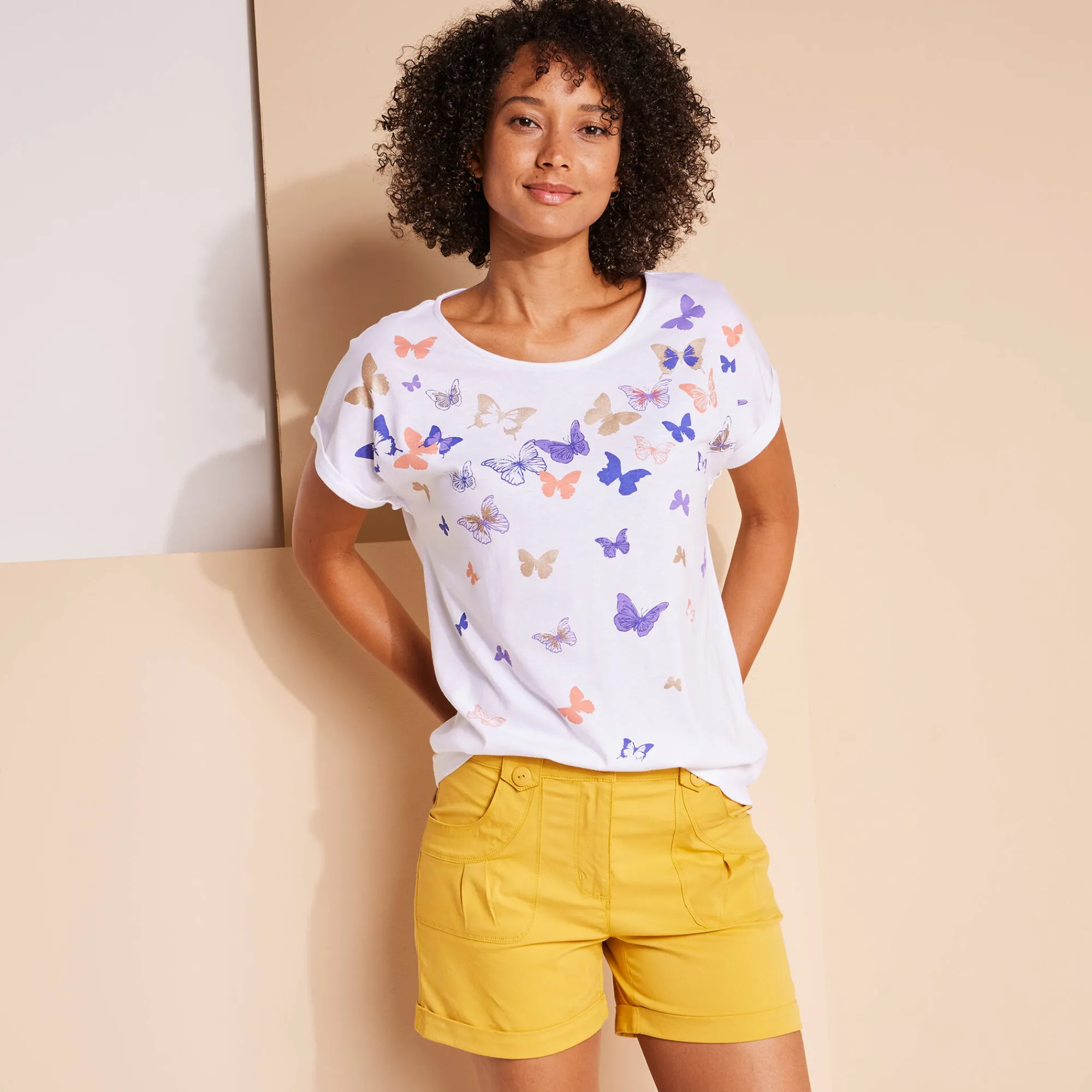 Short<Blancheporte Short in stretchkatoen saffraangeel