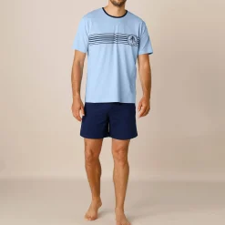 Pyjama En Kamerjas<Blancheporte Shortama in katoenjersey met korte mouwen blauw / marine