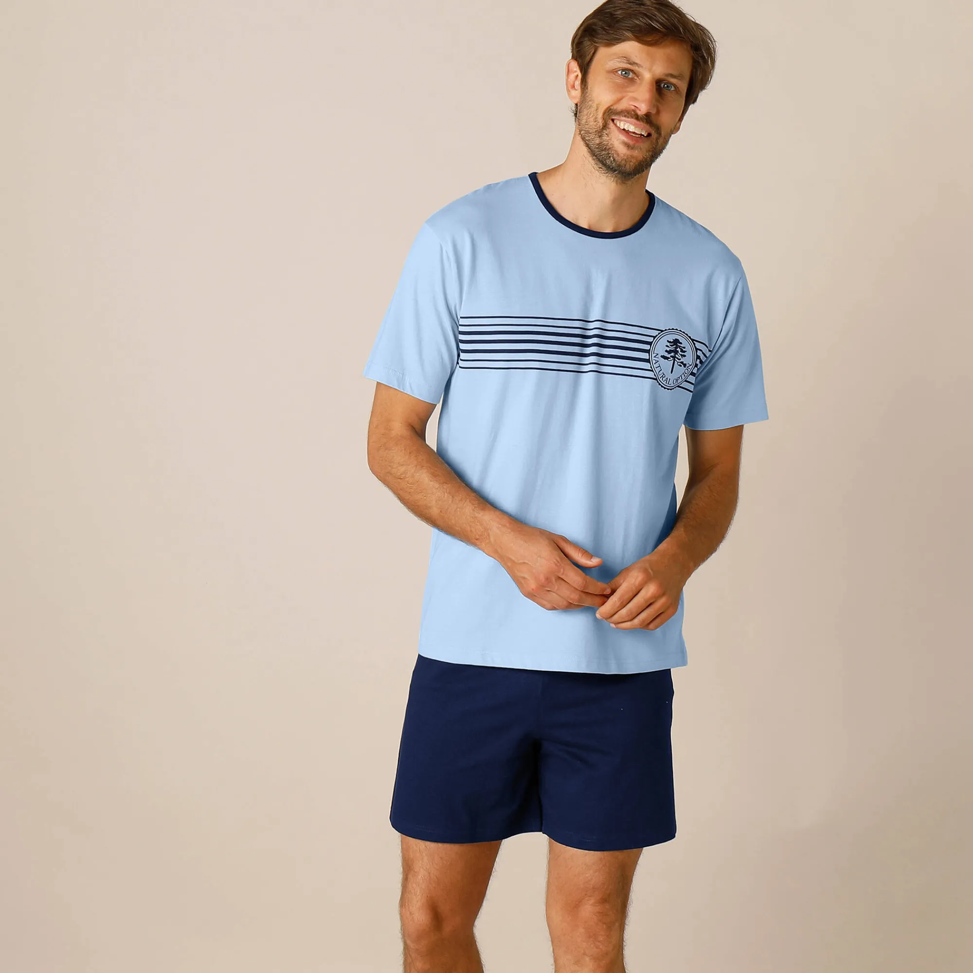 Pyjama En Kamerjas<Blancheporte Shortama in katoenjersey met korte mouwen blauw / marine