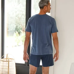 Pyjama En Kamerjas<Blancheporte Shortama in zachtgemaakt katoen met V-hals grijsblauw / marine