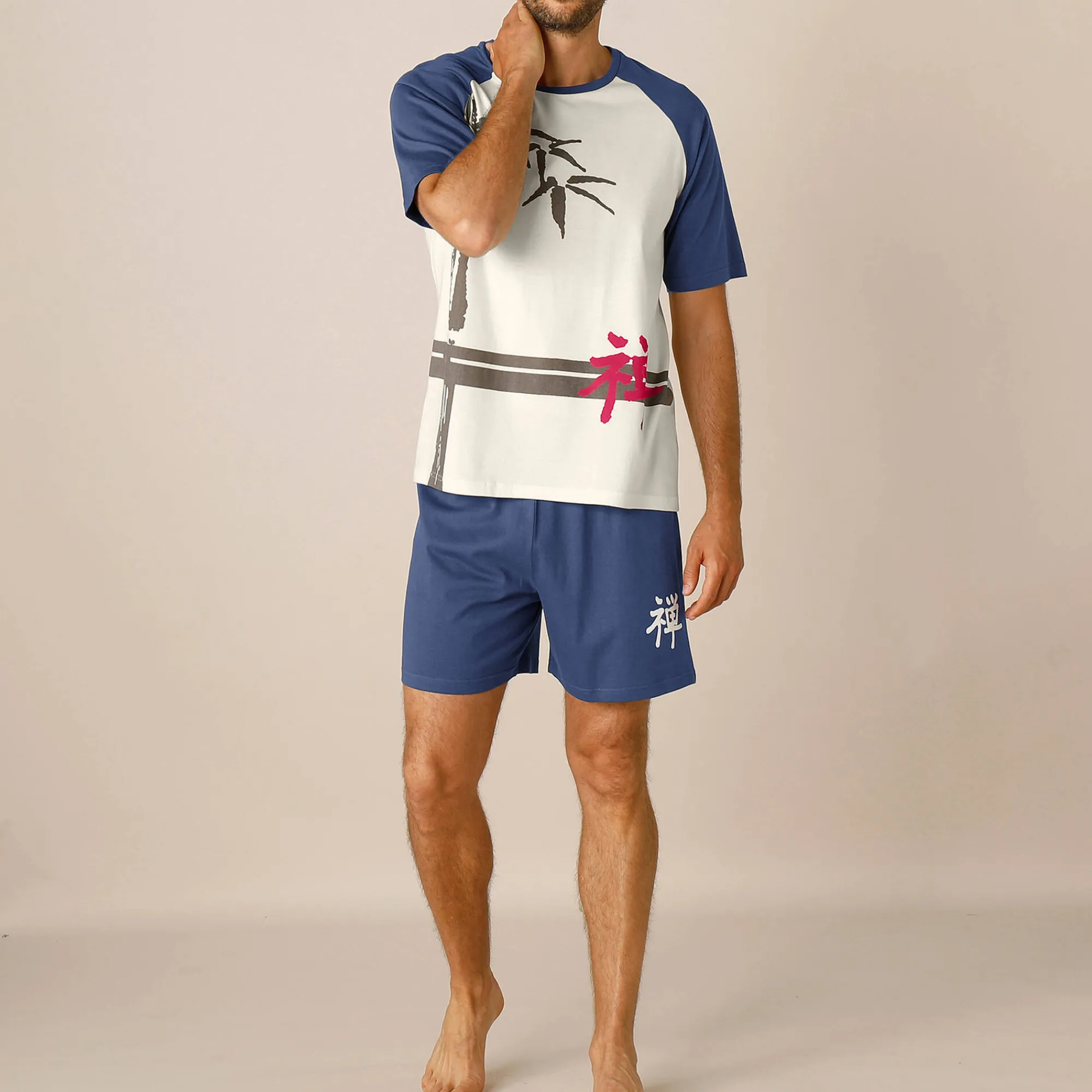 Pyjama En Kamerjas<Blancheporte Shortama met bamboemotief ecru / indigo