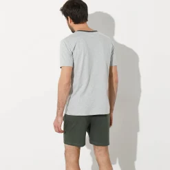 Pyjama En Kamerjas<Blancheporte Shortama met contrasterende V-hals en korte mouwen kaki / chiné grijs