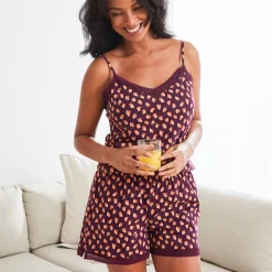 Pyjama<Blancheporte Shortama met dierenhuidprint en kant aubergine