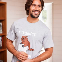Pyjama En Kamerjas<Blancheporte Shortama met korte mouwen Marmotte chiné grijs
