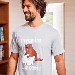 Pyjama En Kamerjas<Blancheporte Shortama met korte mouwen Marmotte chiné grijs