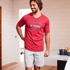 Pyjama En Kamerjas<Blancheporte Shortama met letterprint bordeaux / chiné grijs