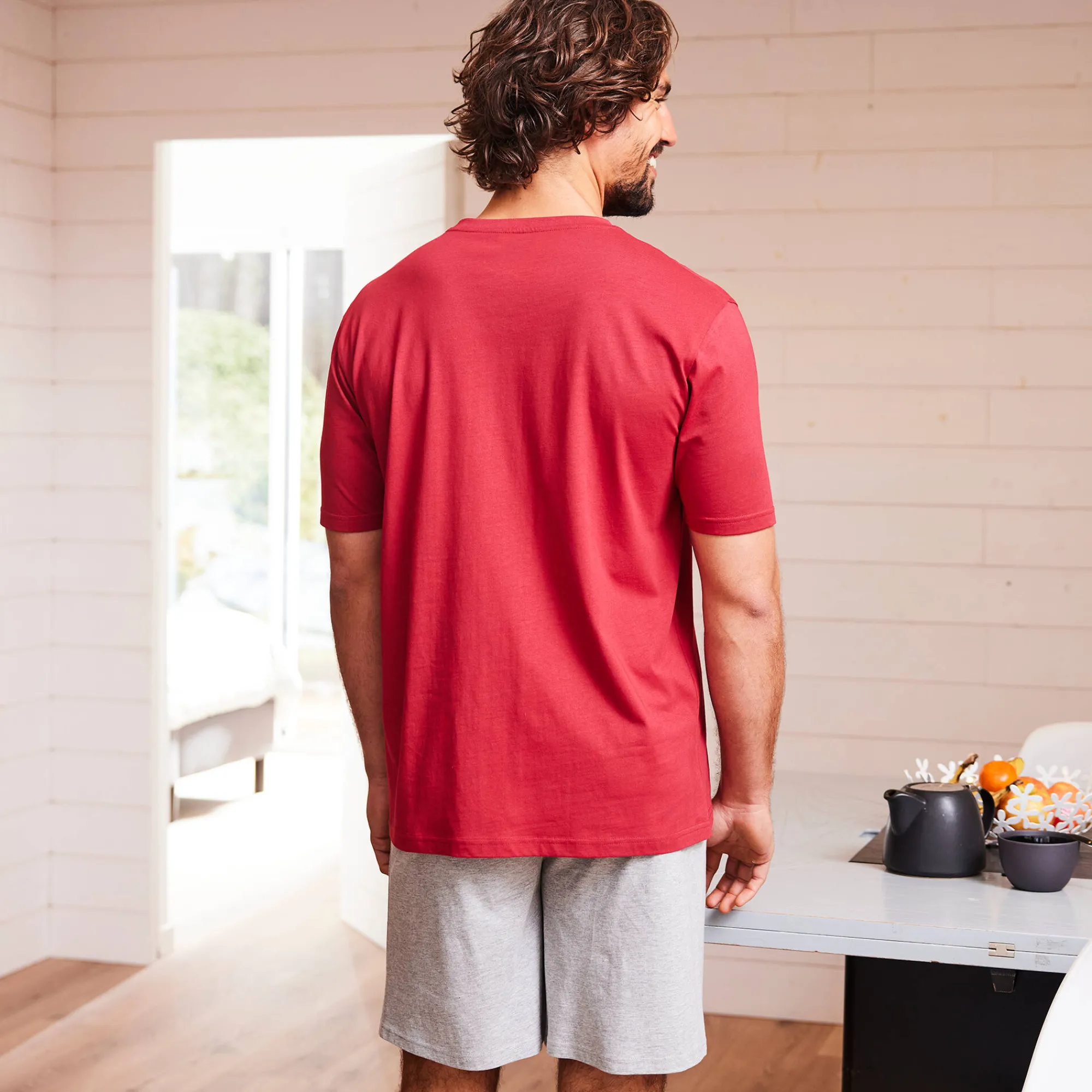 Pyjama En Kamerjas<Blancheporte Shortama met letterprint bordeaux / chiné grijs