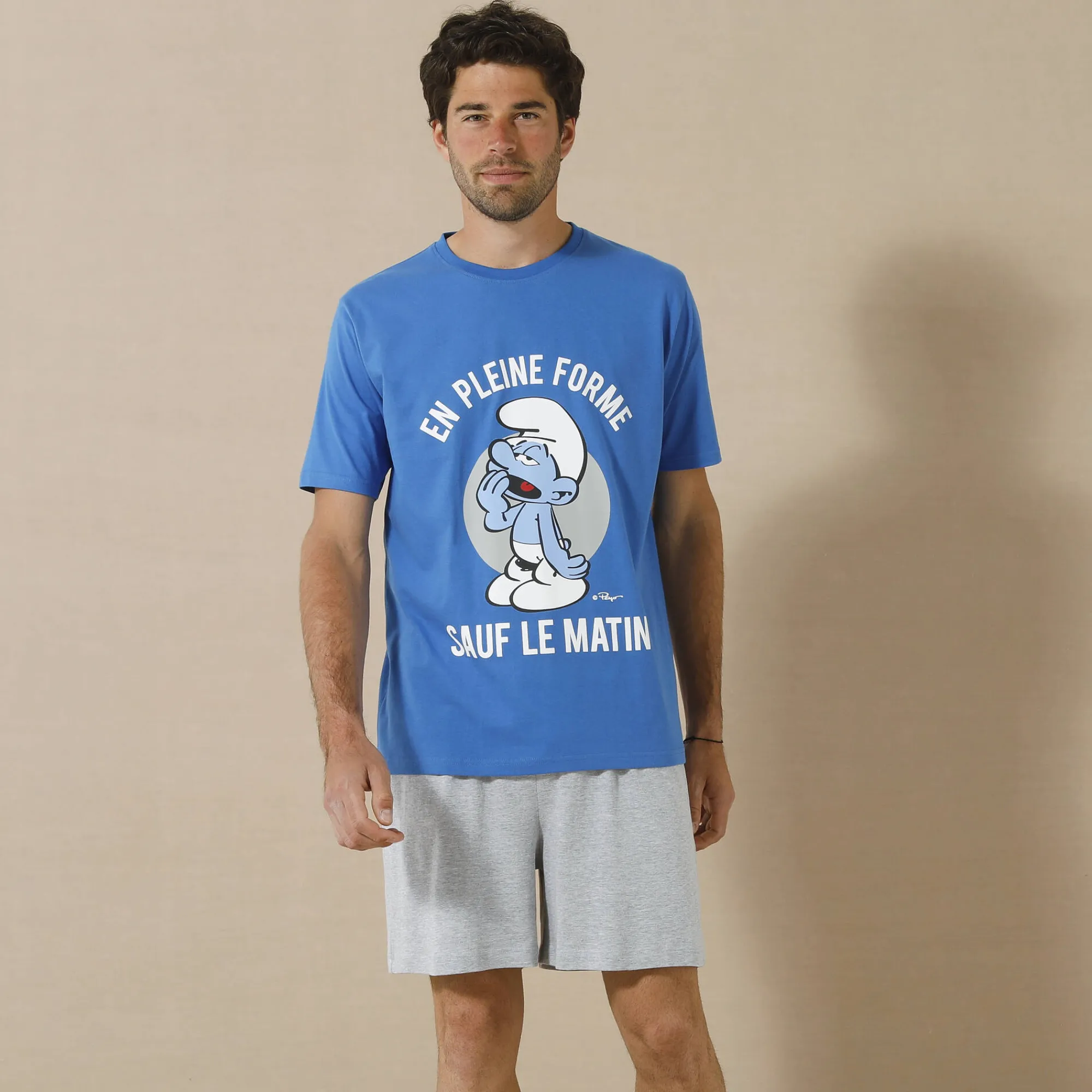 Pyjama En Kamerjas<Blancheporte Shortama met ronde hals Schtroumpfs® blauw / grijs