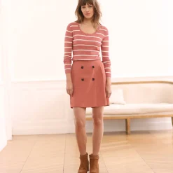 Rok<Blancheporte Shortrokje in wikkelstijl met knoopsluiting rozenhout