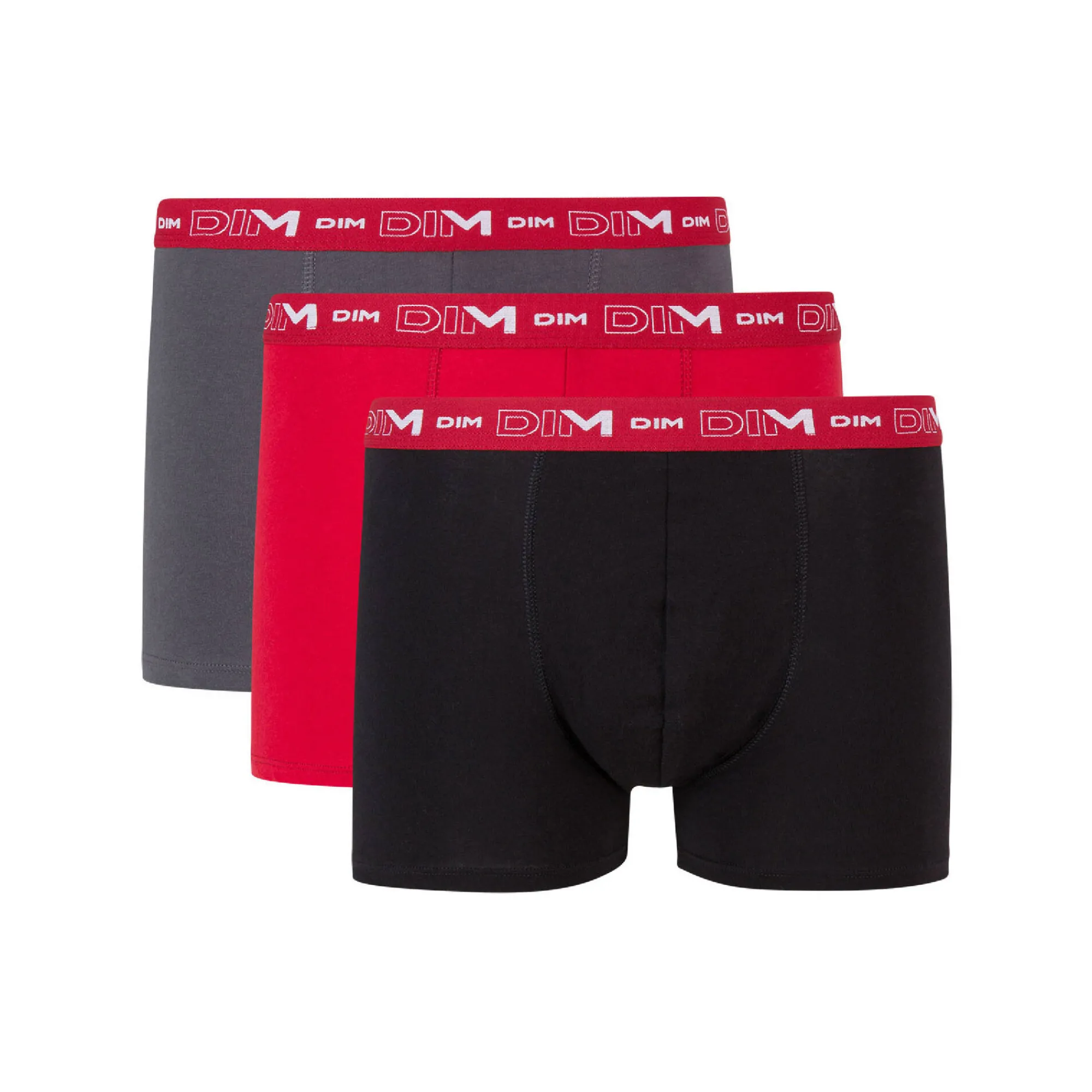 Ondergoed<Dim Shorty - set van 3 grijs + zwart + rood