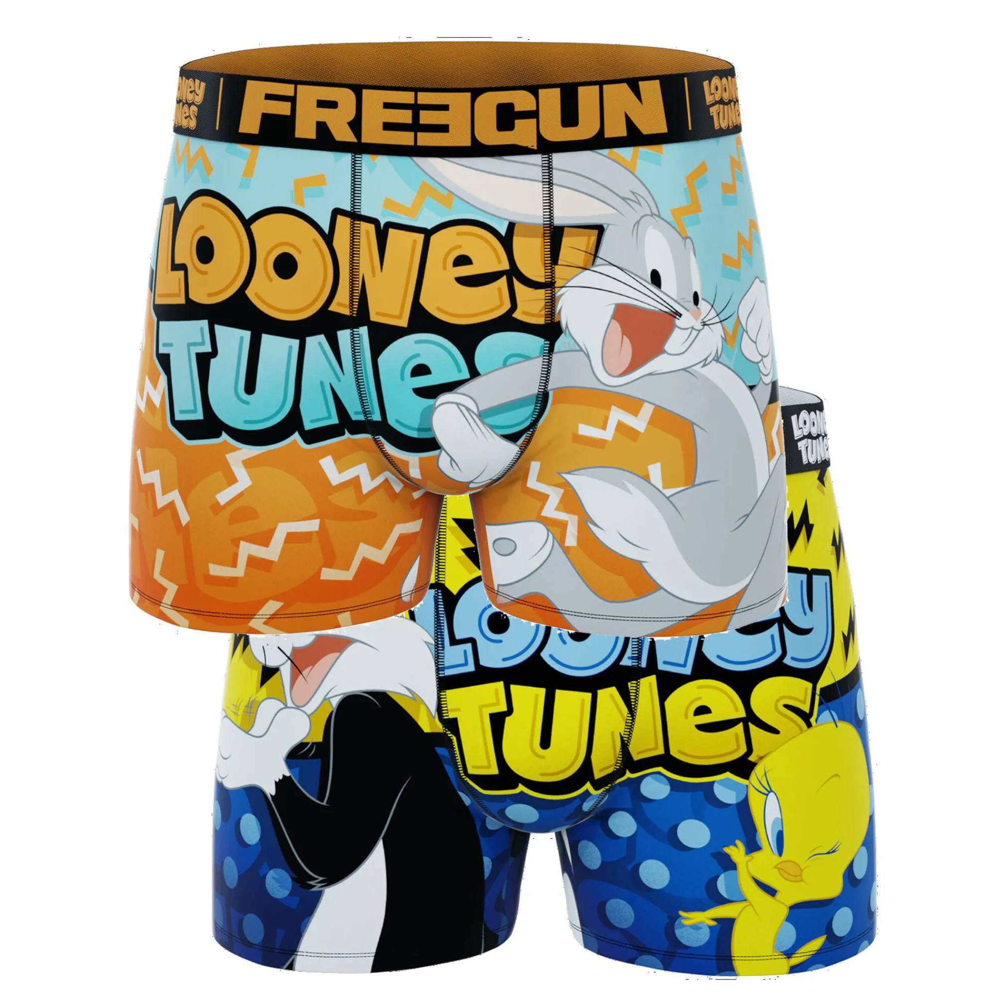 Ondergoed<Freegun Shorty in stretchjersey Looney Tunes ® - set van 2 oranje + blauw